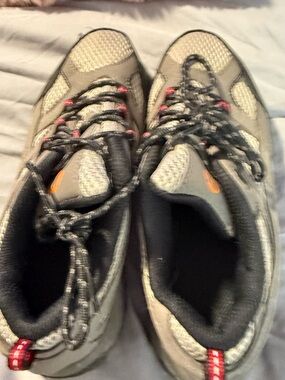 Merrill Gray Athletic Sneakers with Orange Accent